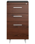 Chocolate Walnut Veneer and Black Satin-Etched Glass with Satin Nickel Steel | BDI Sequel 3 Drawer File Cabinet | Valley Ridge Furniture