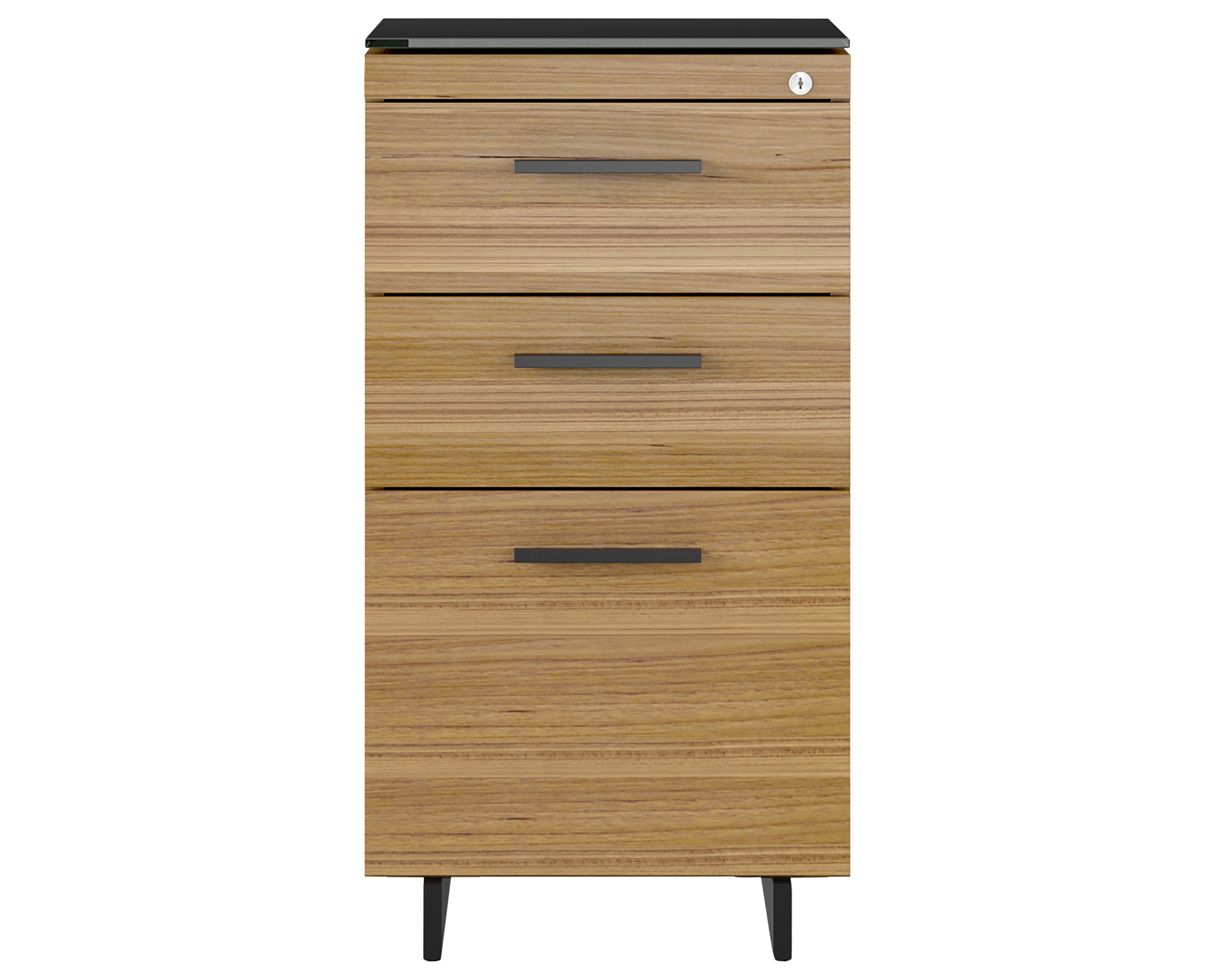 Natural Walnut Veneer and Black Satin-Etched Glass with Black Steel | BDI Sequel 3 Drawer File Cabinet | Valley Ridge Furniture