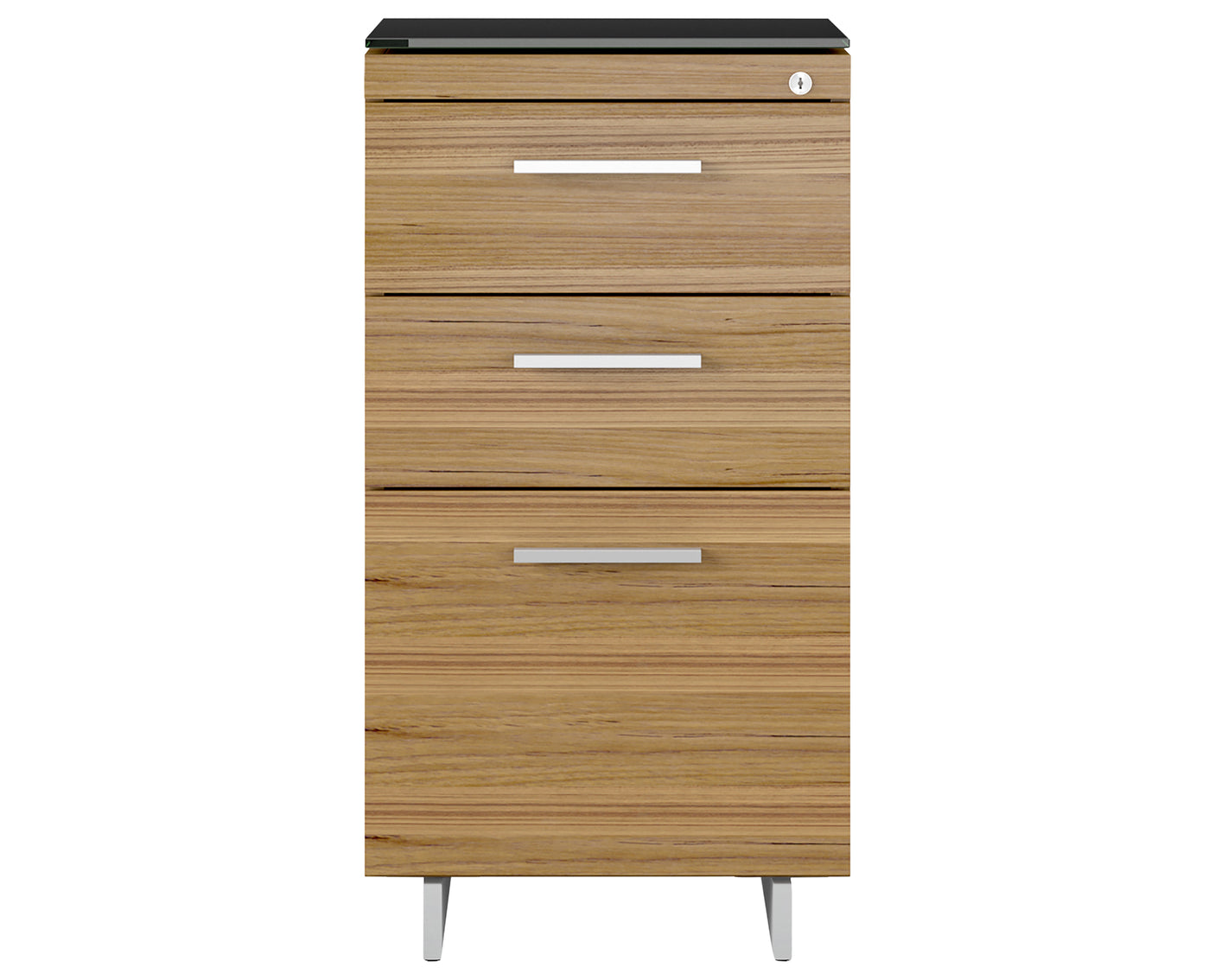 Natural Walnut Veneer and Black Satin-Etched Glass with Satin Nickel Steel | BDI Sequel 3 Drawer File Cabinet | Valley Ridge Furniture