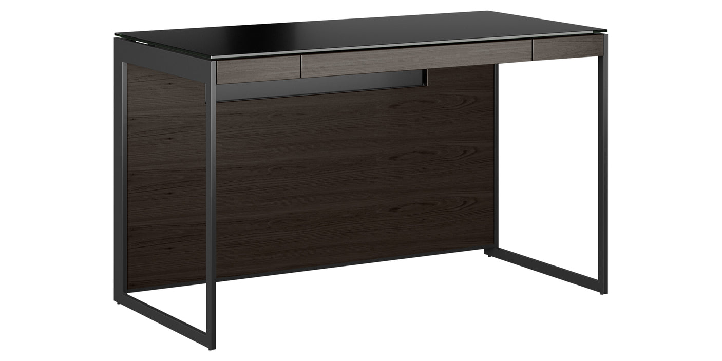 Charcoal Ash Veneer and Black Satin-Etched Glass with Black Steel | BDI Sequel Compact Desk | Valley Ridge Furniture