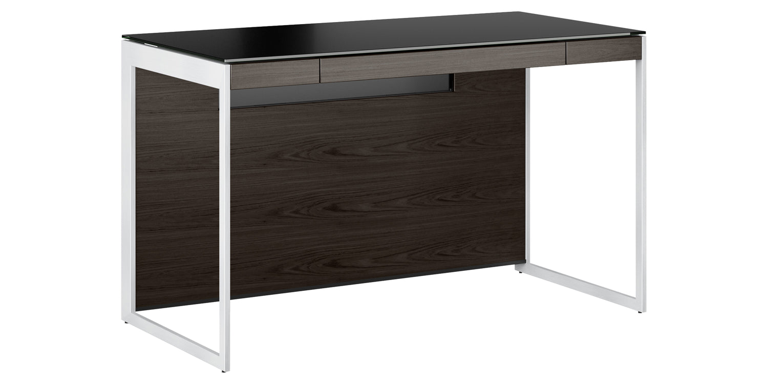 Charcoal Ash Veneer and Black Satin-Etched Glass with Satin Nickel Steel | BDI Sequel Compact Desk | Valley Ridge Furniture