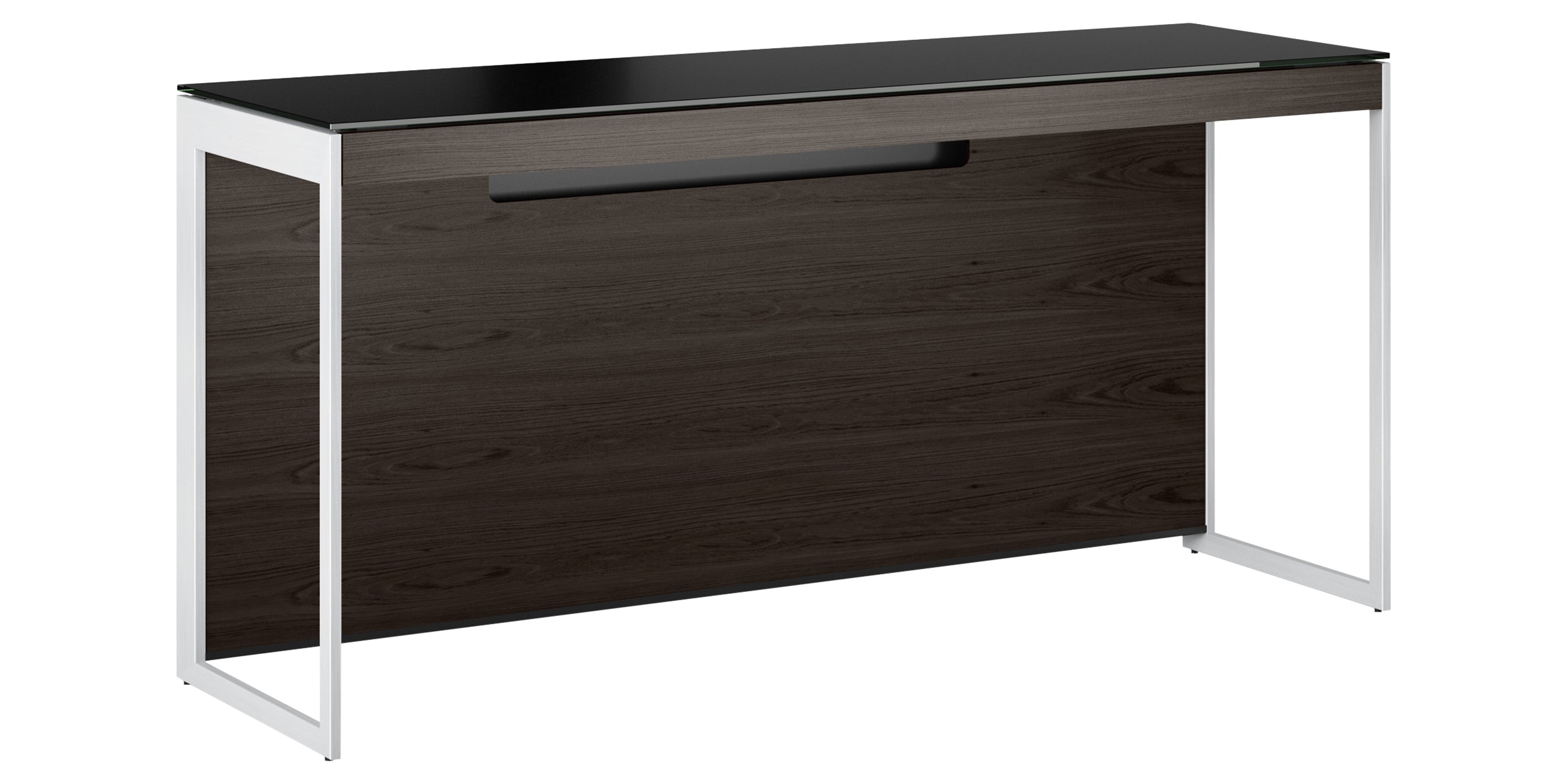 Charcoal Ash Veneer and Black Satin-Etched Glass with Satin Nickel Steel | BDI Sequel Laptop Desk | Valley Ridge Furniture
