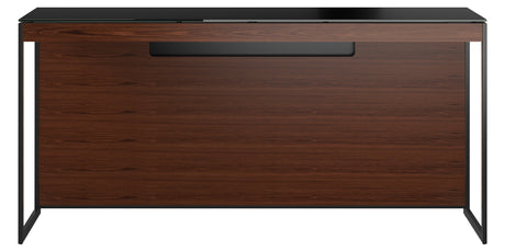 Chocolate Walnut Veneer and Black Satin-Etched Glass with Black Steel | BDI Sequel Laptop Desk | Valley Ridge Furniture