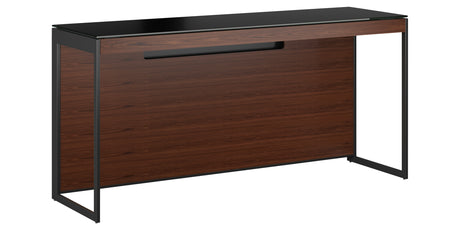 Chocolate Walnut Veneer and Black Satin-Etched Glass with Black Steel | BDI Sequel Laptop Desk | Valley Ridge Furniture