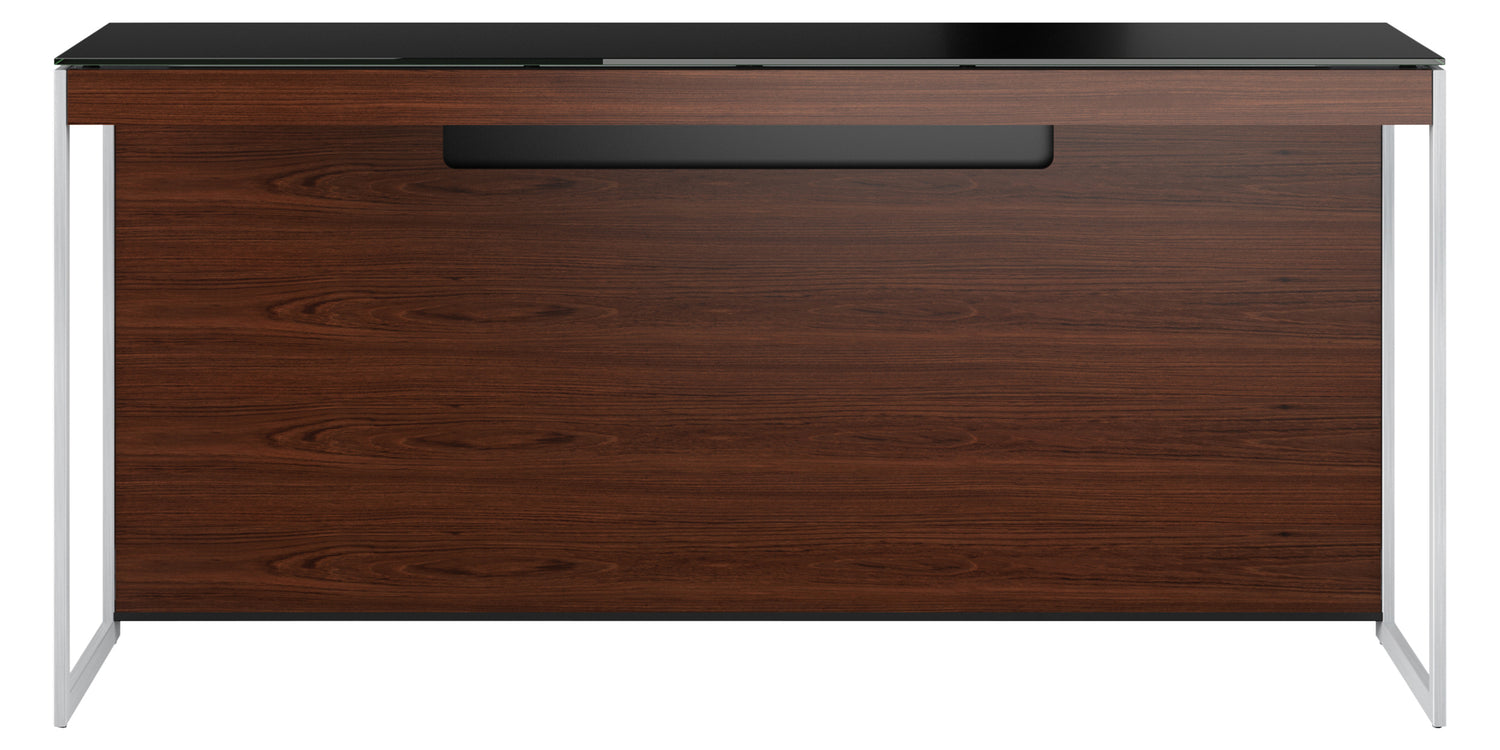 Chocolate Walnut Veneer & Black Satin-Etched Glass with Satin Nickel Steel | BDI Sequel Laptop Desk | Valley Ridge Furniture