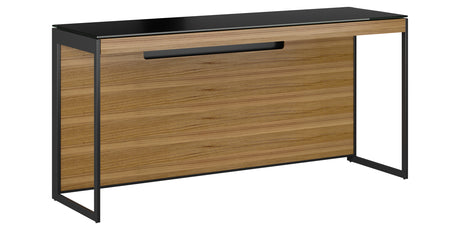 Natural Walnut Veneer and Black Satin-Etched Glass with Black Steel | BDI Sequel Laptop Desk | Valley Ridge Furniture