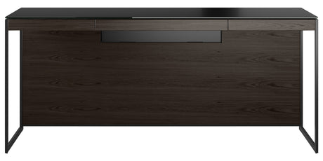 Charcoal Ash Veneer and Black Satin-Etched Glass with Black Steel | BDI Sequel Desk | Valley Ridge Furniture