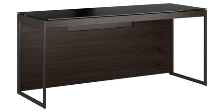 Charcoal Ash Veneer and Black Satin-Etched Glass with Black Steel | BDI Sequel Desk | Valley Ridge Furniture