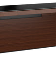 Chocolate Walnut Veneer and Black Satin-Etched Glass with Black Steel | BDI Sequel Desk | Valley Ridge Furniture