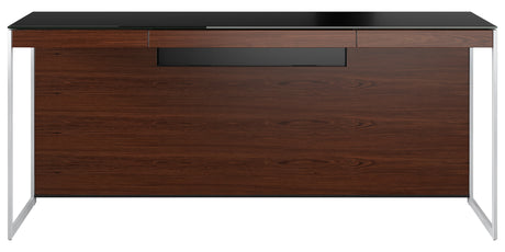 Chocolate Walnut Veneer and Black Satin-Etched Glass with Satin Nickel Steel | BDI Sequel Desk | Valley Ridge Furniture