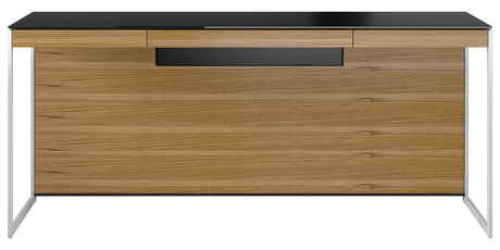 Natural Walnut Veneer and Black Satin-Etched Glass with Satin Nickel Steel | BDI Sequel Desk | Valley Ridge Furniture