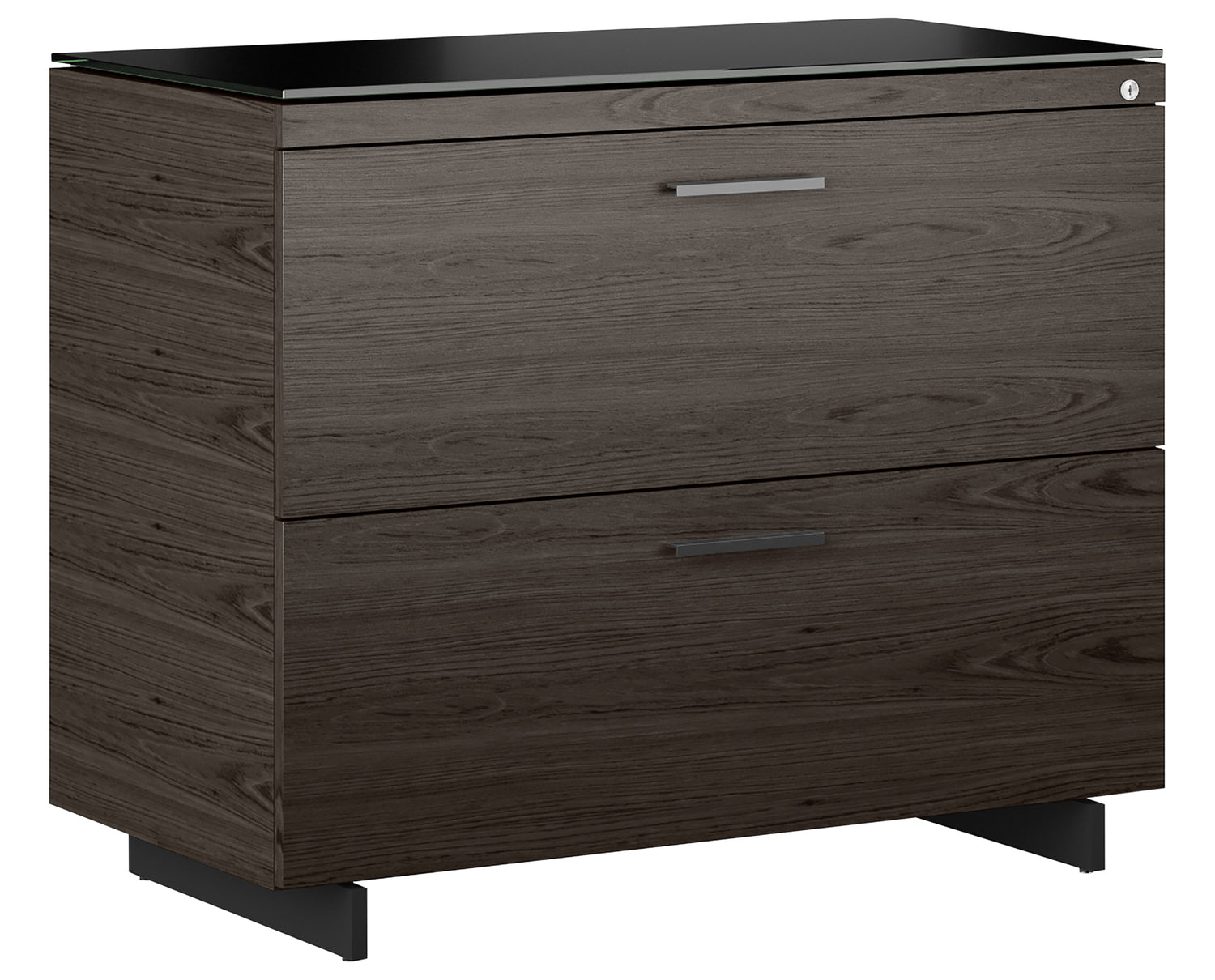Charcoal Ash Veneer & Black Satin-Etched Glass with Black Steel | BDI Sequel Lateral File Cabinet | Valley Ridge Furniture