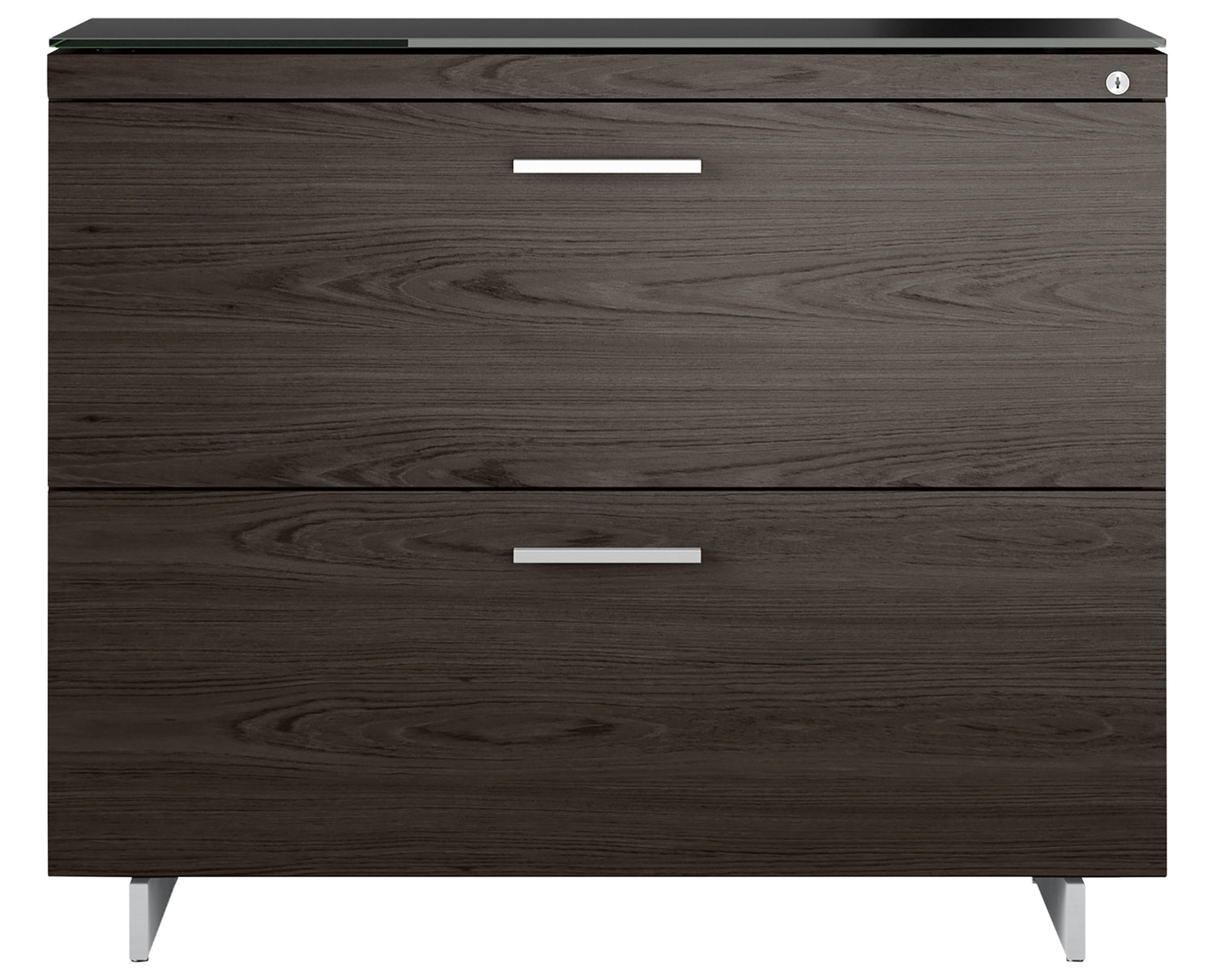 Charcoal Ash Veneer & Black Satin-Etched Glass with Satin Nickel Steel | BDI Sequel Lateral File Cabinet | Valley Ridge Furniture
