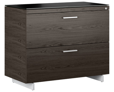 Charcoal Ash Veneer and Black Satin-Etched Glass with Satin Nickel Steel | BDI Sequel Lateral File Cabinet | Valley Ridge Furniture