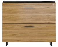 Natural Walnut Veneer and Black Satin-Etched Glass with Black Steel | BDI Sequel Lateral File Cabinet | Valley Ridge Furniture