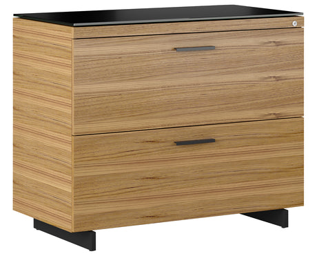 Natural Walnut Veneer and Black Satin-Etched Glass with Black Steel | BDI Sequel Lateral File Cabinet | Valley Ridge Furniture