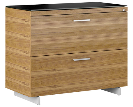 Natural Walnut Veneer and Black Satin-Etched Glass with Satin Nickel Steel | BDI Sequel Lateral File Cabinet | Valley Ridge Furniture