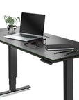 Charcoal Stained Ash & Charcoal Ash Veneer with Black Satin-Etched Glass & Black Steel | BDI Sequel Lift Desk | Valley Ridge Furniture
