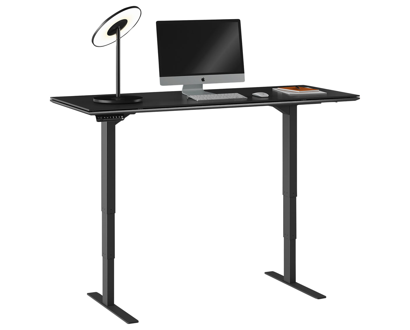 Charcoal Stained Ash & Charcoal Ash Veneer with Black Satin-Etched Glass & Black Steel | BDI Sequel Lift Desk | Valley Ridge Furniture
