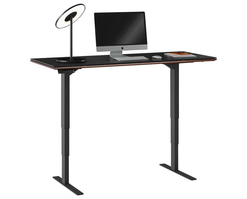 Chocolate Stained Walnut & Chocolate Walnut Veneer with Black Satin-Etched Glass & Black Steel | BDI Sequel Lift Desk | Valley Ridge Furniture