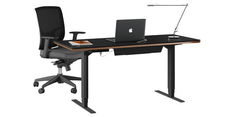 Natural Walnut & Natural Walnut Veneer with Black Satin-Etched Glass & Black Steel | BDI Sequel Lift Desk | Valley Ridge Furniture