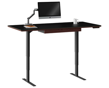Chocolate Stained Walnut & Chocolate Walnut Veneer with Black Satin-Etched Glass & Black Steel | BDI Sequel Large Lift Desk | Valley Ridge Furniture