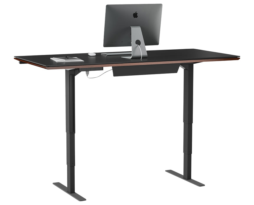 Chocolate Stained Walnut & Chocolate Walnut Veneer with Black Satin-Etched Glass & Black Steel | BDI Sequel Large Lift Desk | Valley Ridge Furniture