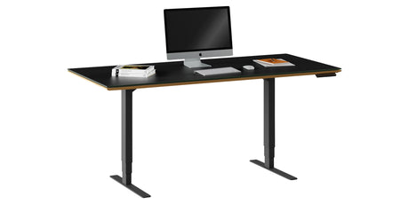 Natural Walnut & Natural Walnut Veneer with Black Satin-Etched Glass & Black Steel | BDI Sequel Large Lift Desk | Valley Ridge Furniture