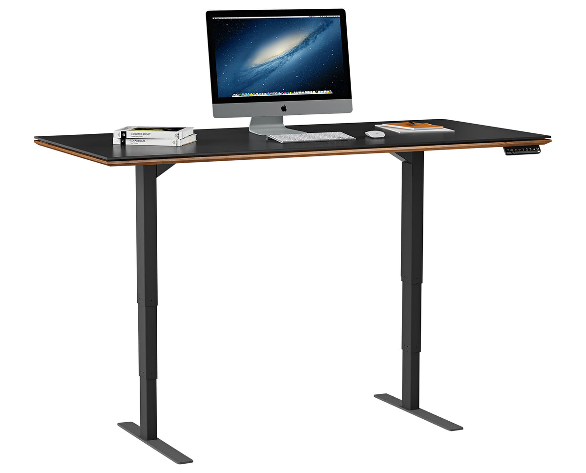 Natural Walnut & Natural Walnut Veneer with Black Satin-Etched Glass & Black Steel | BDI Sequel Large Lift Desk | Valley Ridge Furniture