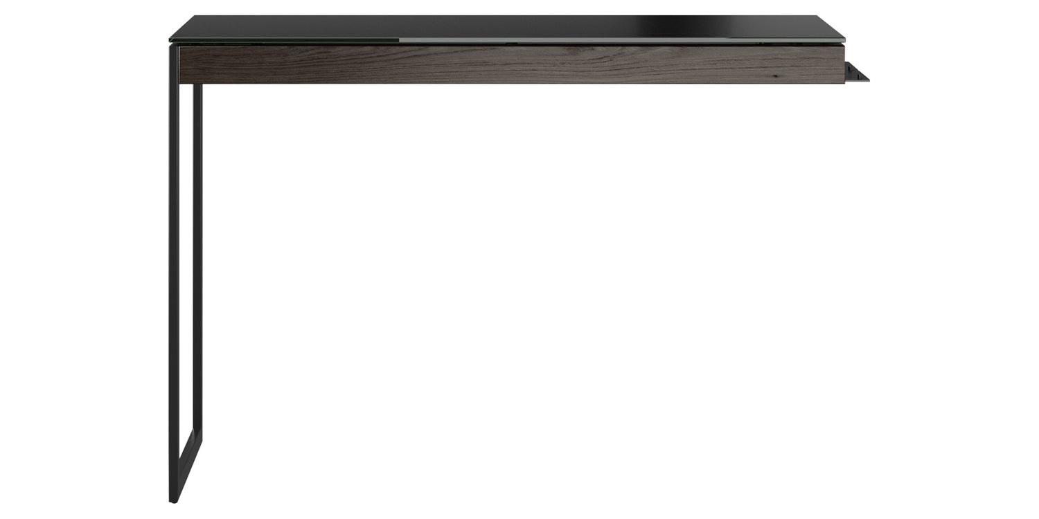 Charcoal Ash Veneer and Black Satin-Etched Glass with Black Steel | BDI Sequel Desk Return | Valley Ridge Furniture