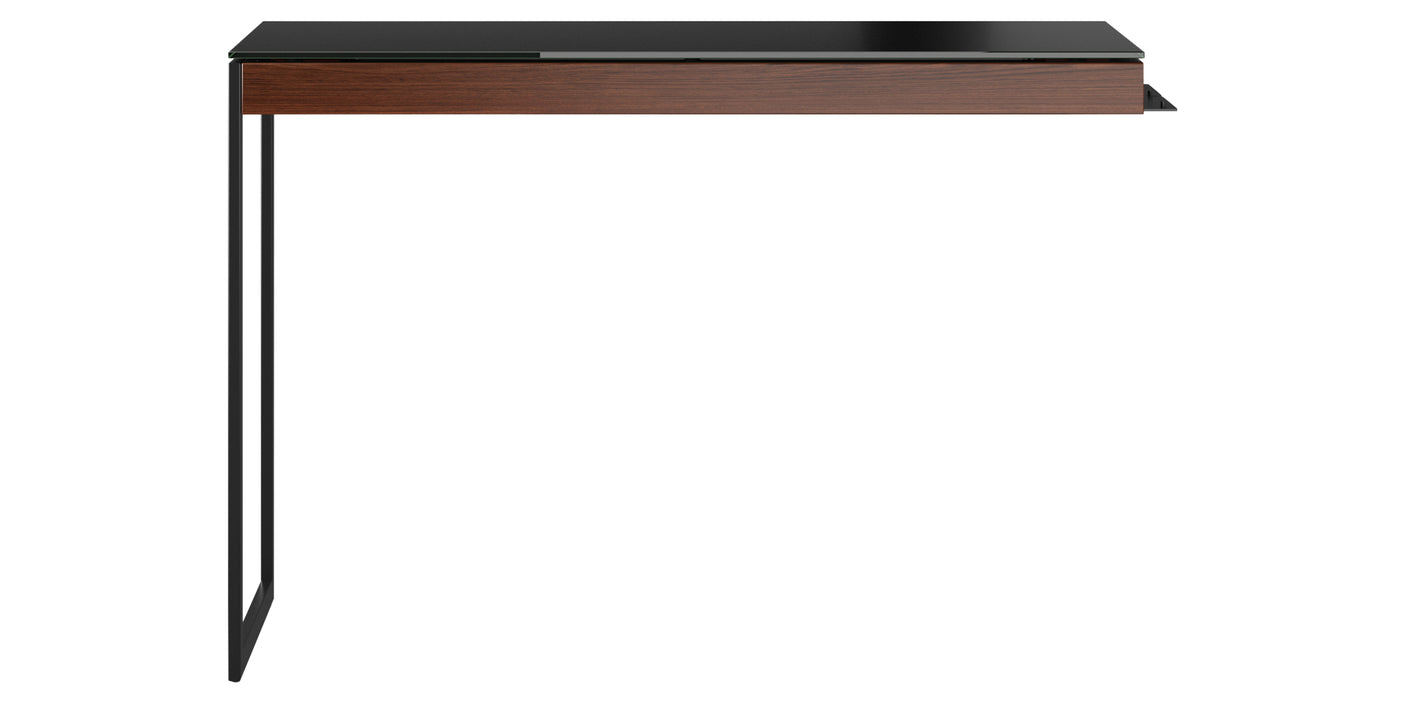 Chocolate Walnut Veneer and Black Satin-Etched Glass with Black Steel | BDI Sequel Desk Return | Valley Ridge Furniture