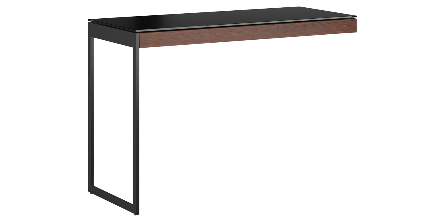 Chocolate Walnut Veneer and Black Satin-Etched Glass with Black Steel | BDI Sequel Desk Return | Valley Ridge Furniture