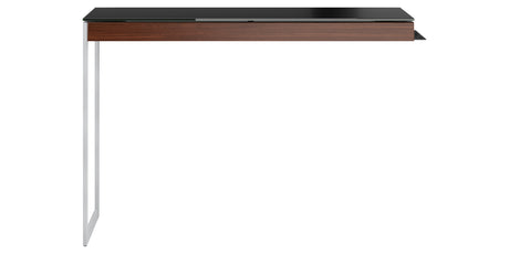 Chocolate Walnut Veneer and Black Satin-Etched Glass with Satin Nickel Steel | BDI Sequel Desk Return | Valley Ridge Furniture