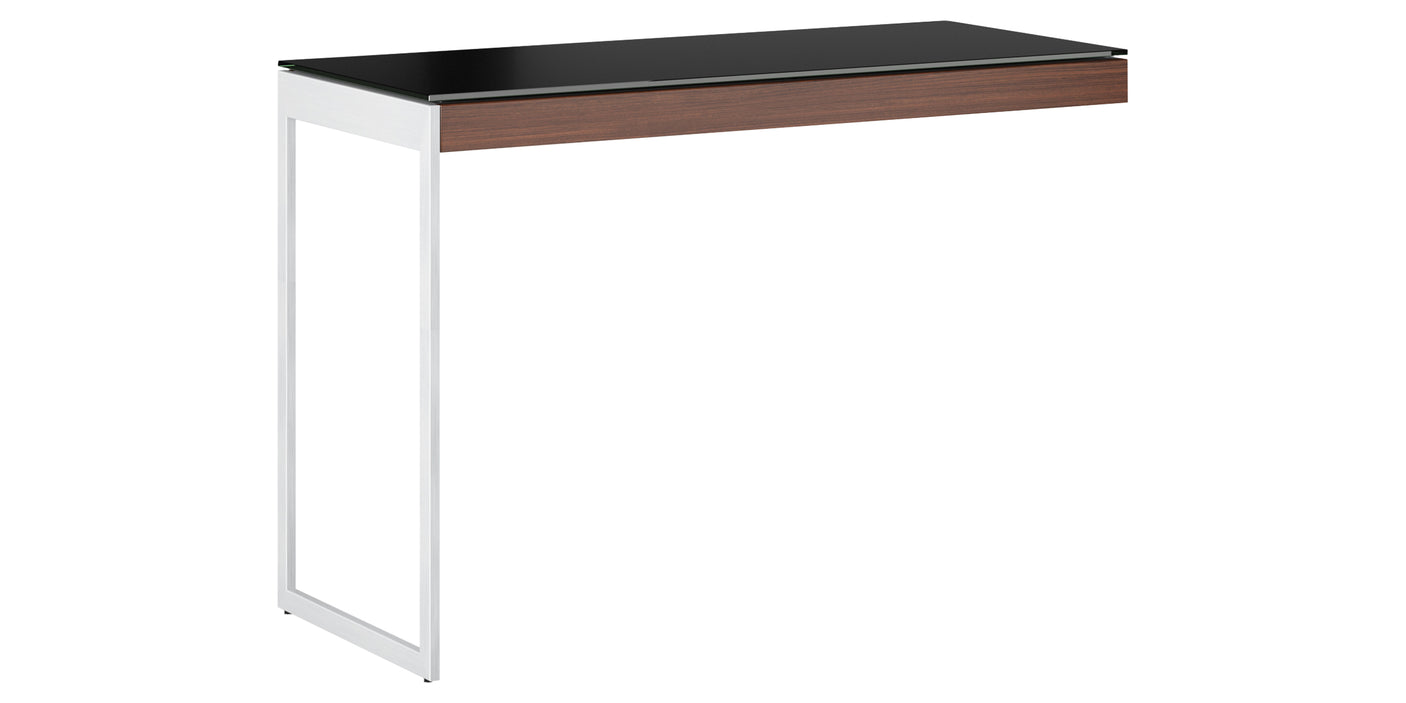 Chocolate Walnut Veneer and Black Satin-Etched Glass with Satin Nickel Steel | BDI Sequel Desk Return | Valley Ridge Furniture
