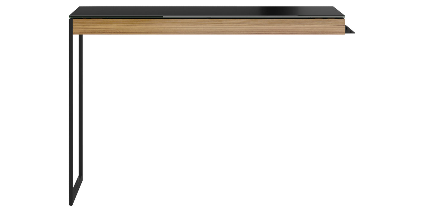 Natural Walnut Veneer and Black Satin-Etched Glass with Black Steel | BDI Sequel Desk Return | Valley Ridge Furniture