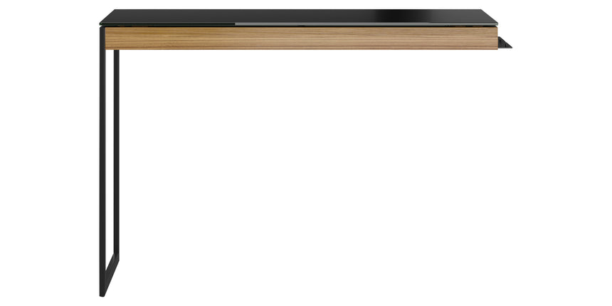 Natural Walnut Veneer and Black Satin-Etched Glass with Black Steel | BDI Sequel Desk Return | Valley Ridge Furniture