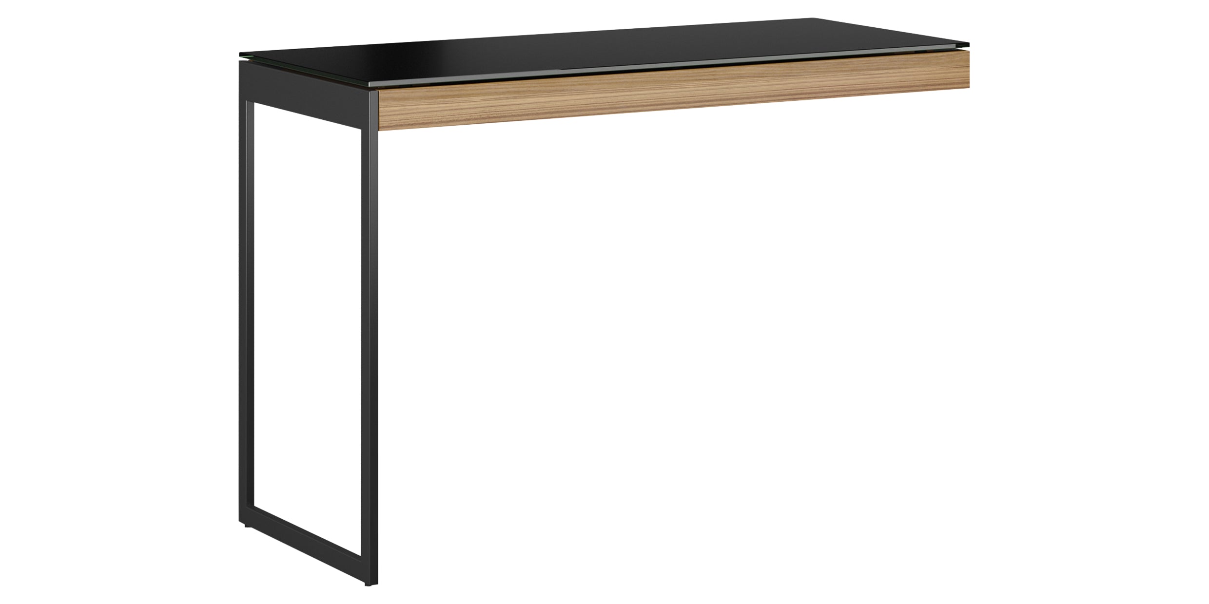 Natural Walnut Veneer and Black Satin-Etched Glass with Black Steel | BDI Sequel Desk Return | Valley Ridge Furniture