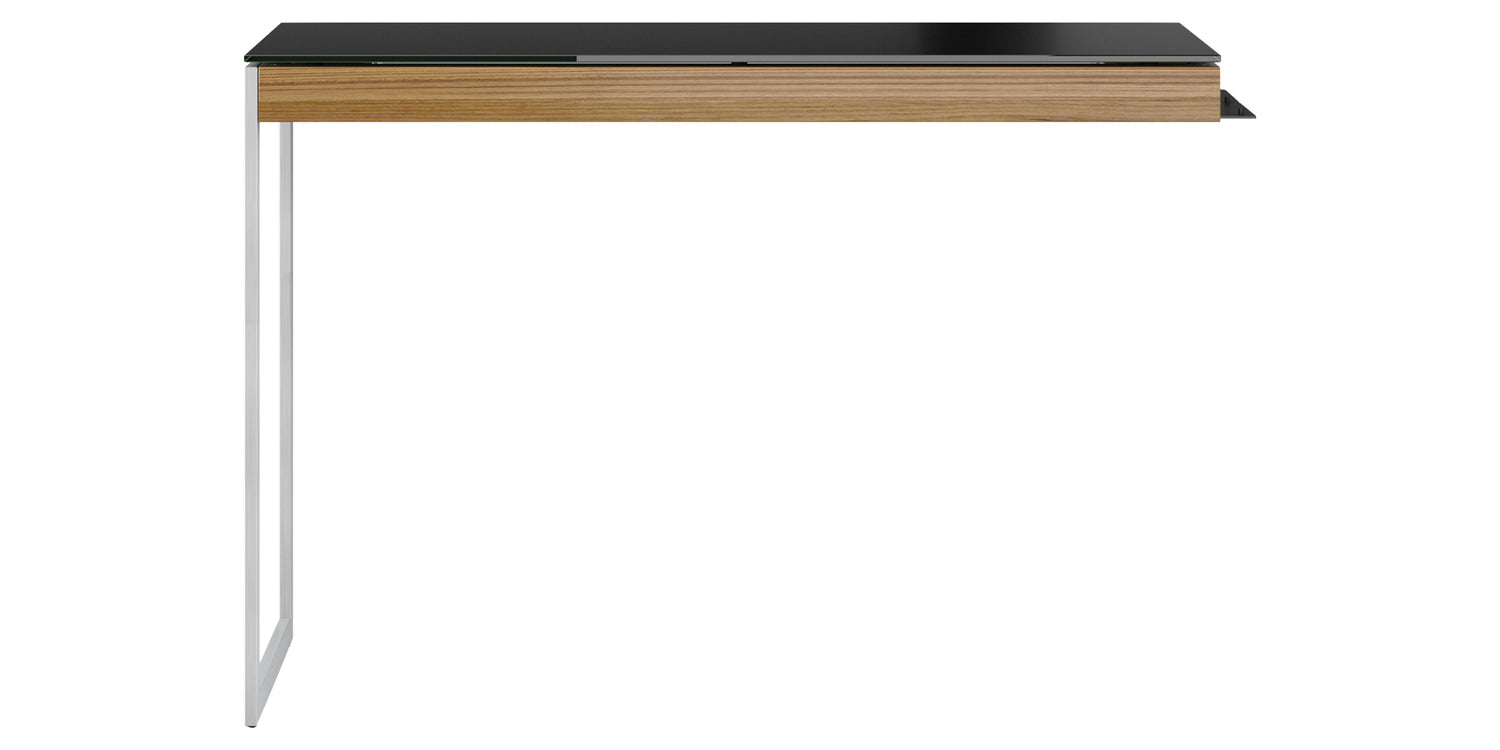 Natural Walnut Veneer and Black Satin-Etched Glass with Satin Nickel Steel | BDI Sequel Desk Return | Valley Ridge Furniture