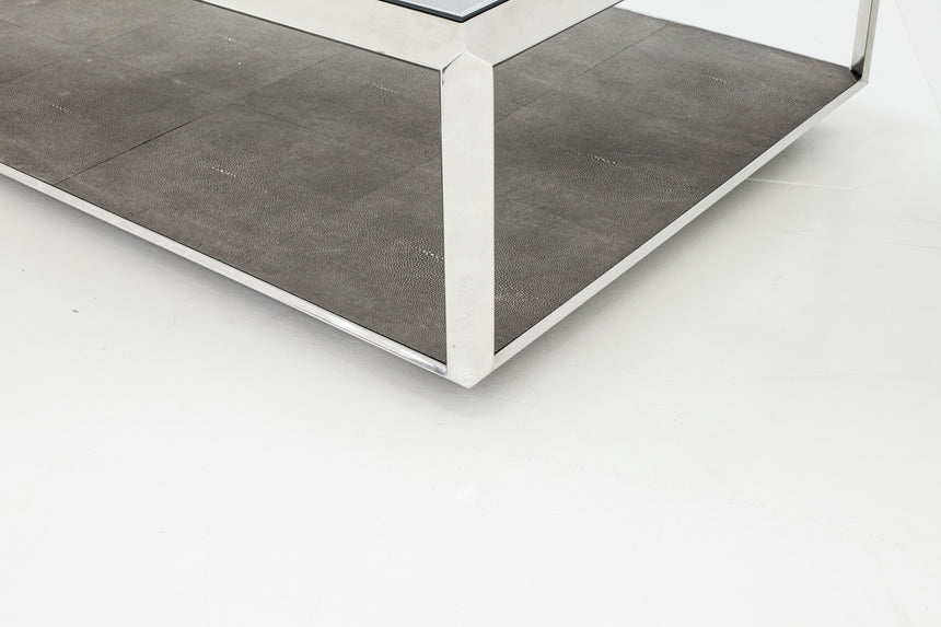 Brown Shagreen & Stainless Steel | Shagreen Shadow Box Coffee Table