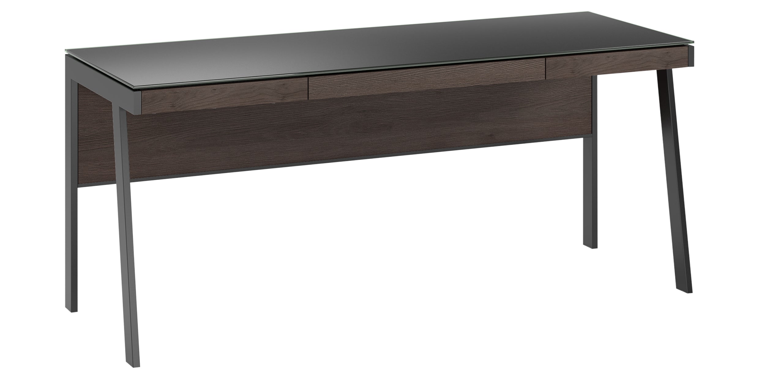 Sepia Laminate &amp; Black Satin-Etched Glass with Black Steel | BDI Sigma Desk | Valley Ridge Furniture