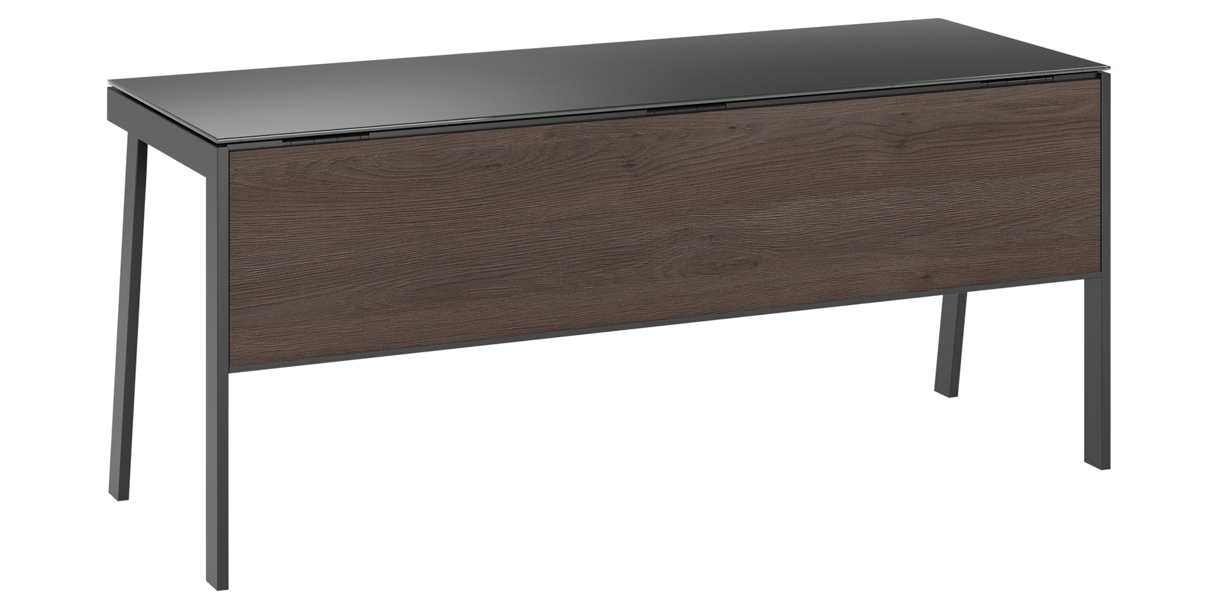 Sepia Laminate &amp; Black Satin-Etched Glass with Black Steel | BDI Sigma Desk | Valley Ridge Furniture