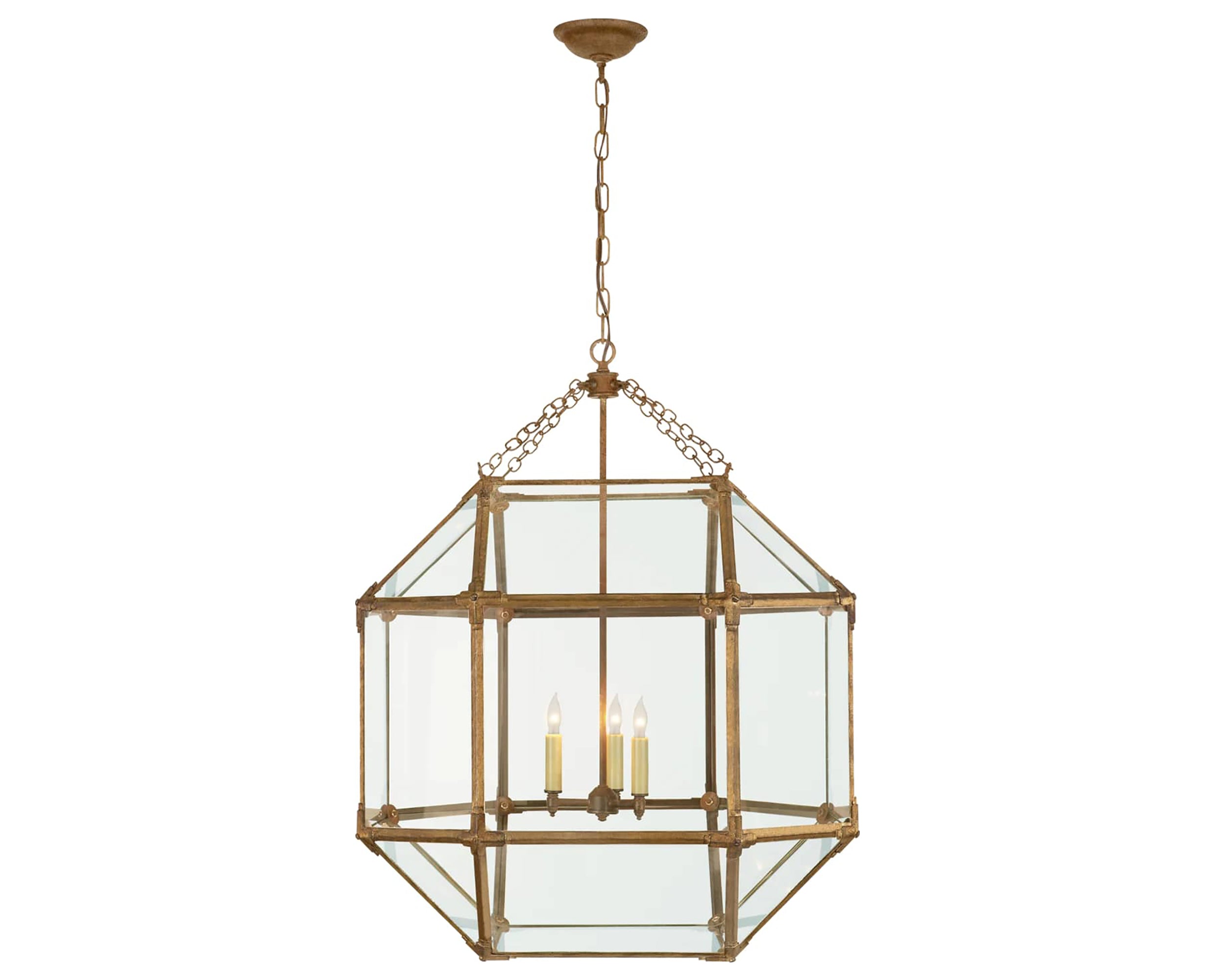 Gilded Iron and Clear Glass | Morris Large Lantern | Valley Ridge Furniture