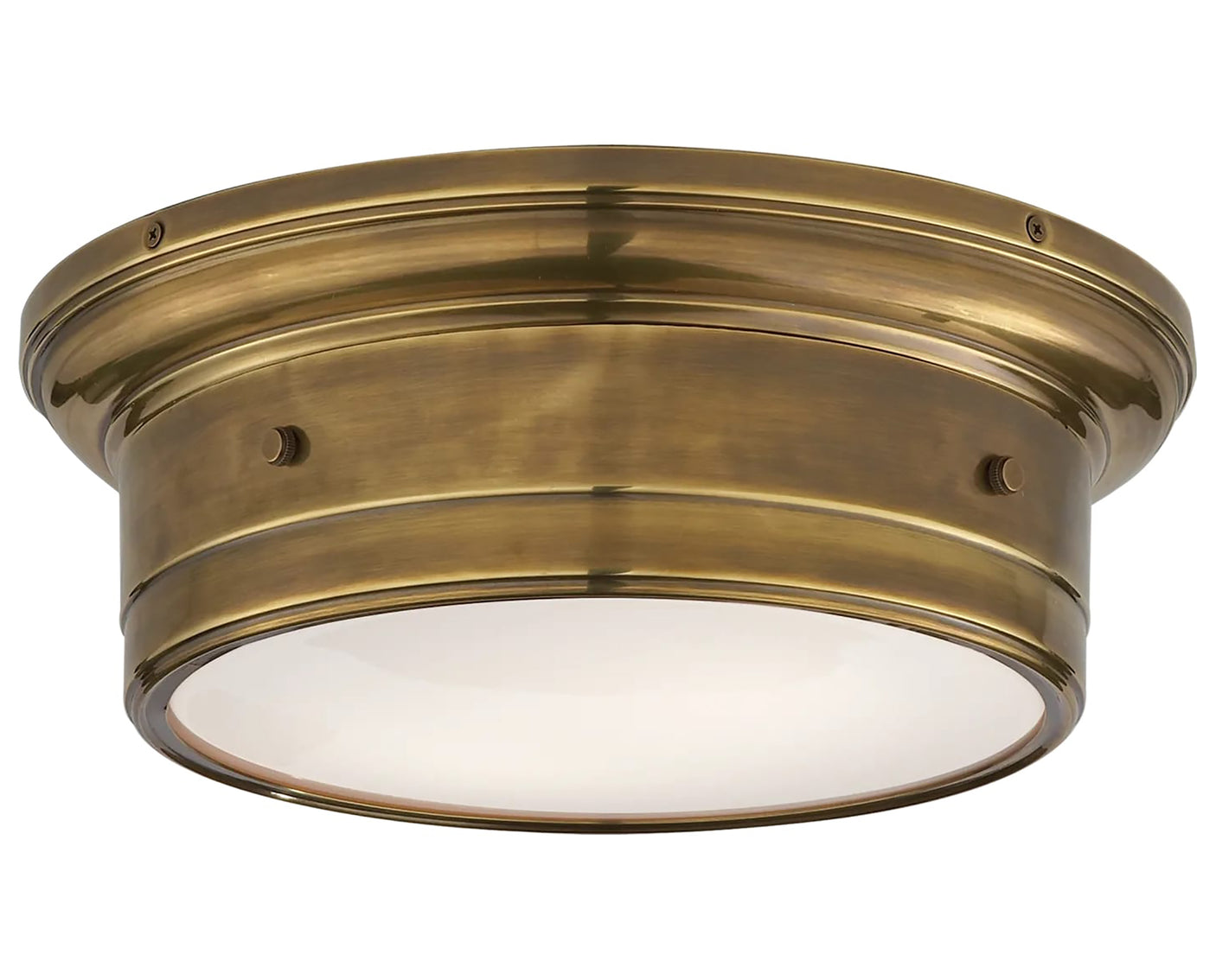 Hand-Rubbed Antique Brass & White Glass | Siena Small Flush Mount | Valley Ridge Furniture
