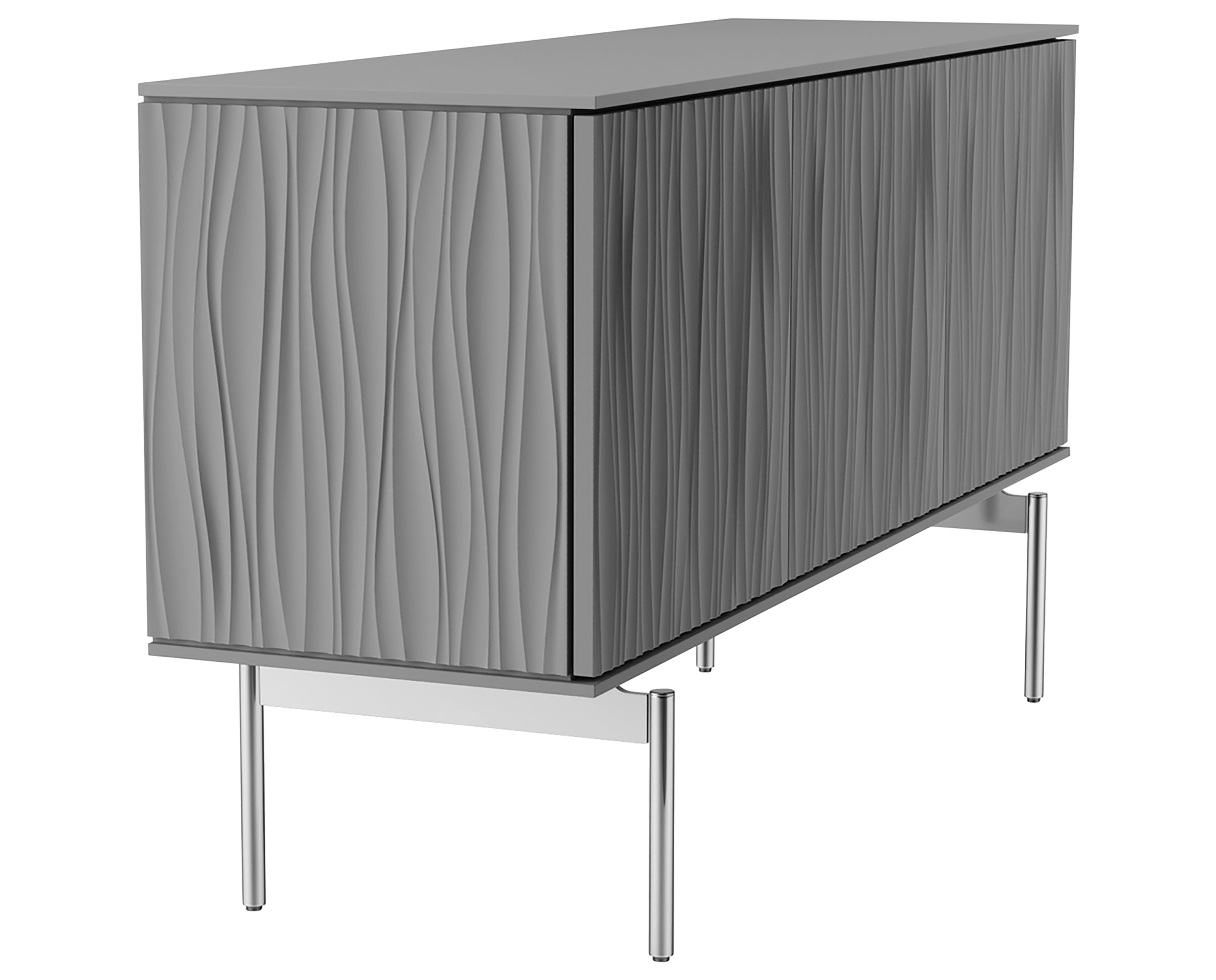 Fog Grey Wood &amp; Polished Chrome | BDI Tanami Triple Wide Credenza | Valley Ridge Furniture
