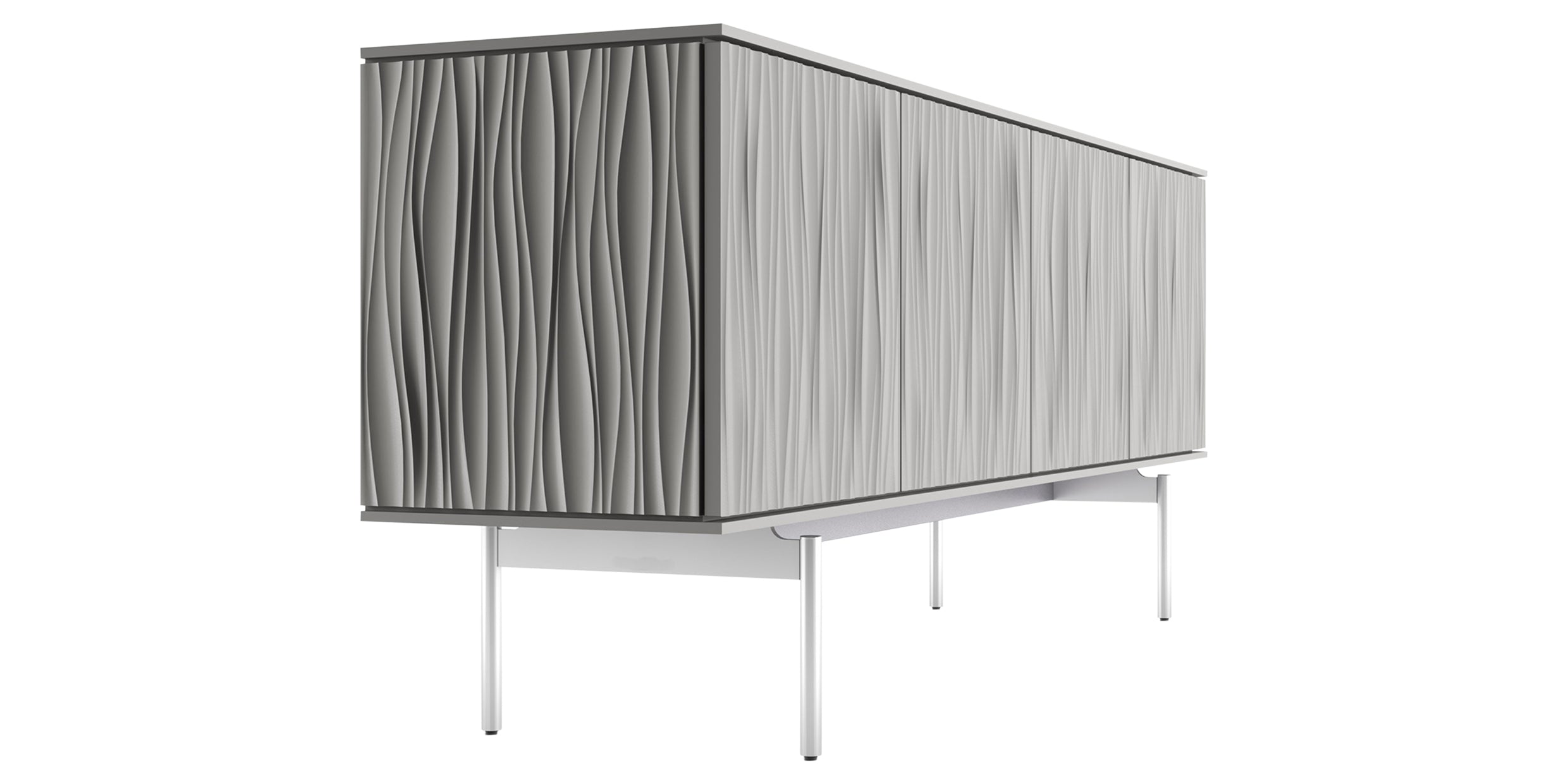 Fog Grey Wood &amp; Polished Chrome | BDI Tanami Modern Credenza | Valley Ridge Furniture