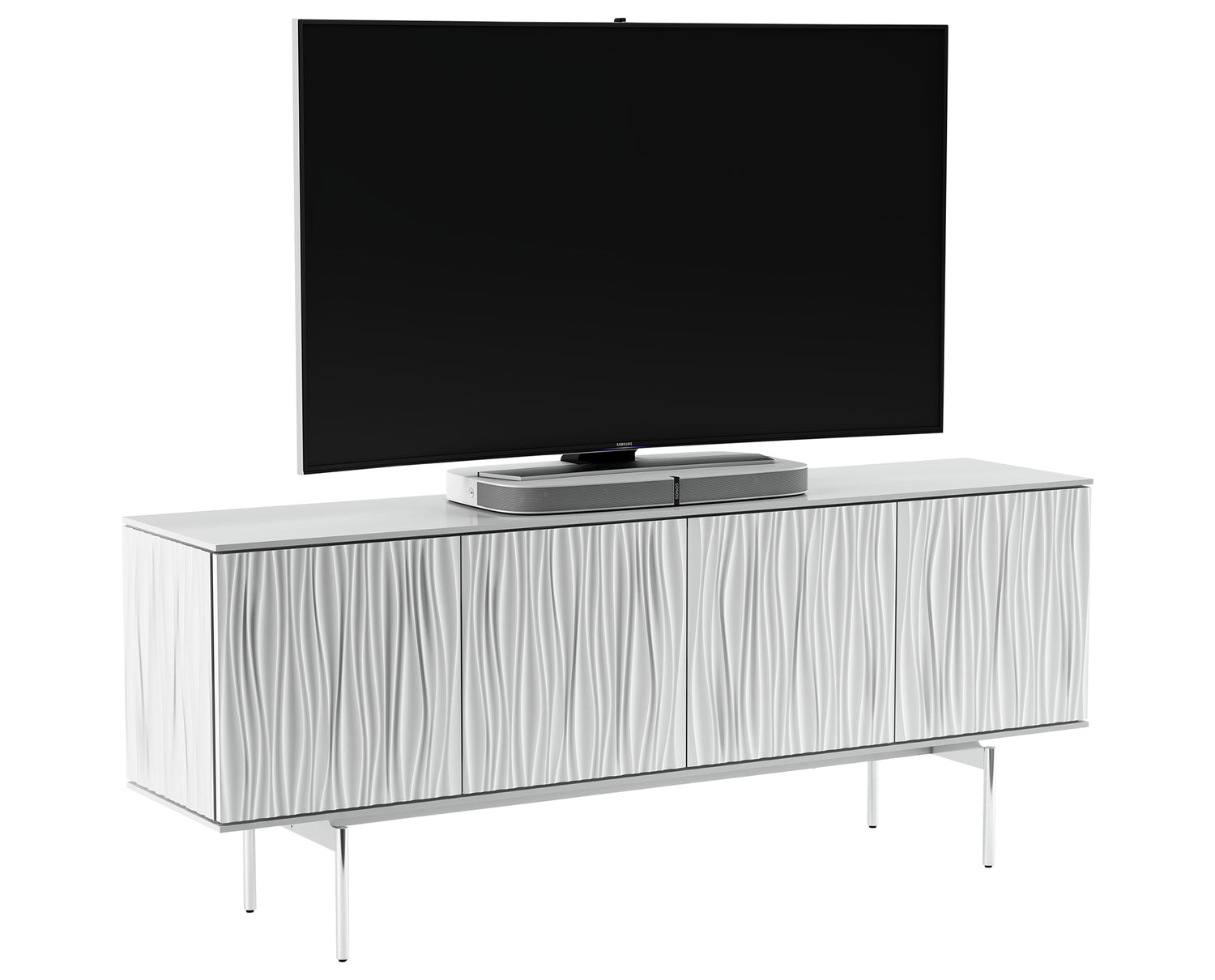 Satin White Wood & Polished Chrome | BDI Tanami Modern Credenza | Valley Ridge Furniture