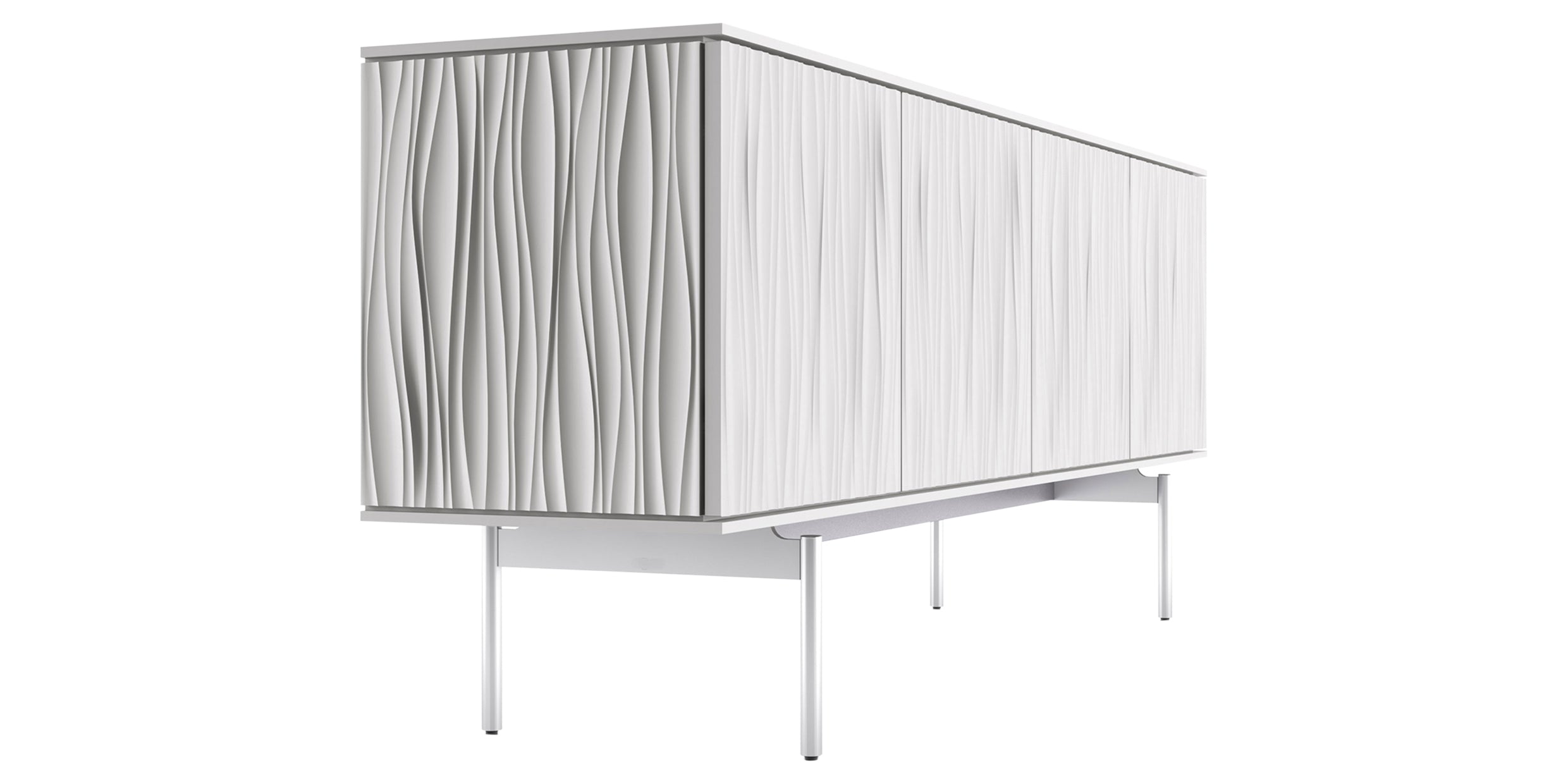 Satin White Wood &amp; Polished Chrome | BDI Tanami Modern Credenza | Valley Ridge Furniture
