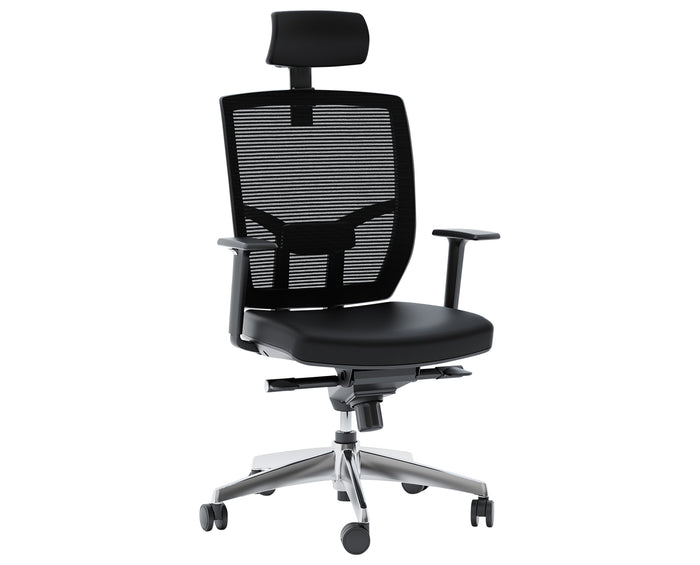 Black Leather & Polished Aluminum | BDI Task Leather Chair | Valley Ridge Furniture