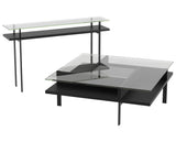 Charcoal Ash Veneer & Polished Tempered Glass with Black Steel | BDI Terrace Slim Console Table | Valley Ridge Furniture
