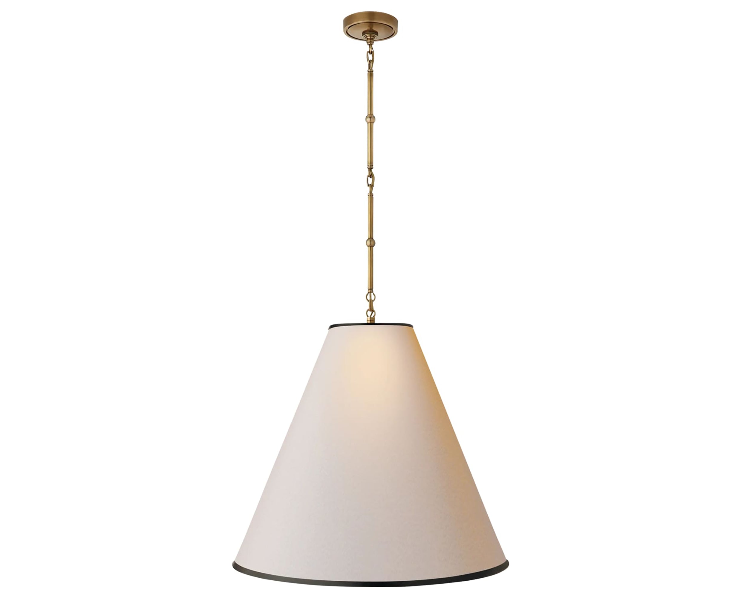Hand-Rubbed Antique Brass and Natural Paper with Black Trim | Goodman Large Hanging Lamp | Valley Ridge Furniture